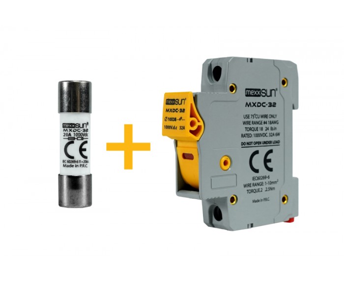 Mexxsun 20A 1000V DC Sigorta + Sigorta Yuvası - 12 Adet Mexxsun 20A 1000V DC Sigorta + Sigorta Yuvası - 12 Adet