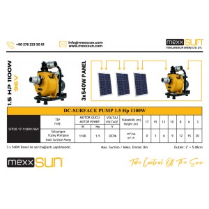 Mexxsun DC Yüzey Pompa 1.5Hp 1100W (SFP20-17-1100W/96V)