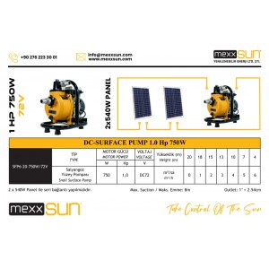 Mexxsun DC Yüzey Pompa 1Hp 750W (SFP6-20-750W/72V) Mexxsun DC Yüzey Pompa 1Hp 750W (SFP6-20-750W/72V)